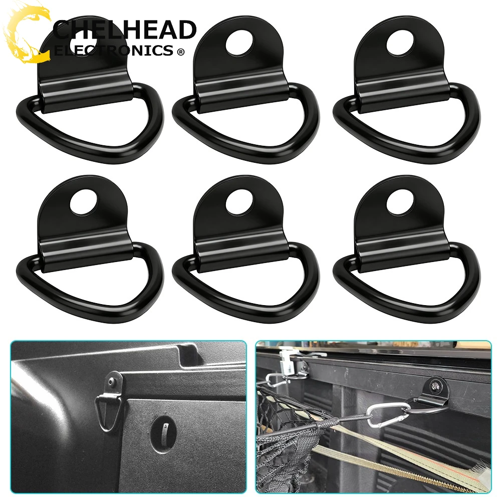 6 PCS 1000 lb black steel V-shaped ring anchors for bolted surface tie-downs on truck trailer frames and table frame track cargo
