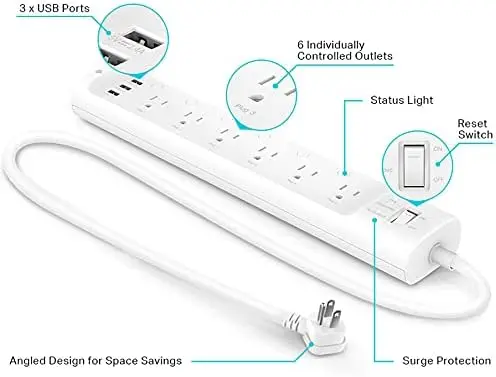 multiprise-hs300-protecteur-de-surtension-avec-6-prises-intelligentes-et-3-ports-usb-avec-alexa