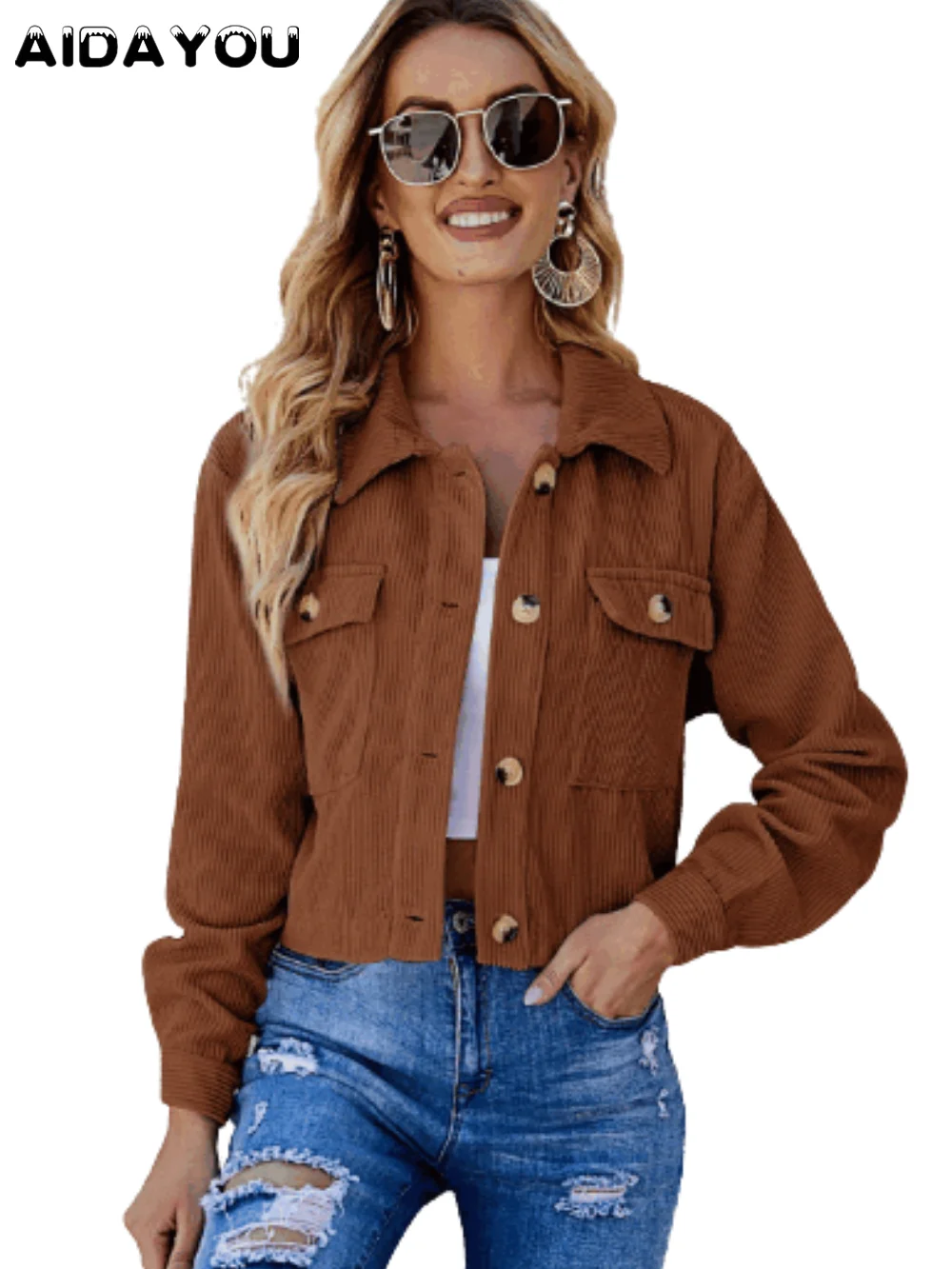 

Куртка женская короткая, элегантная повседневная модная уличная одежда, трикотажная в рубчик, на пуговицах спереди, ouc2519