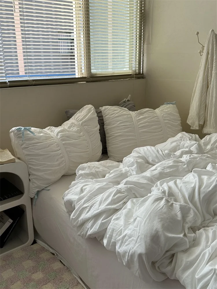 

Waed Cotton Bedding Set Pure Color Milk White Tee Piece Dormi Bedding Set Four Piece French Sle Soft Polyester Fabric