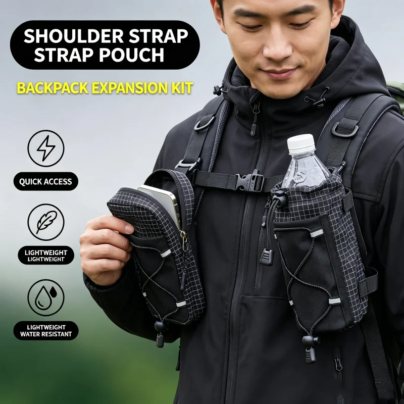 Image of Outdoor-Wandertasche, Armtasche, Campingtasche, Geldbörse, Handytasche für Wasserflaschen, Bergsteiger-Erweiterungstasche für Rucksäcke
