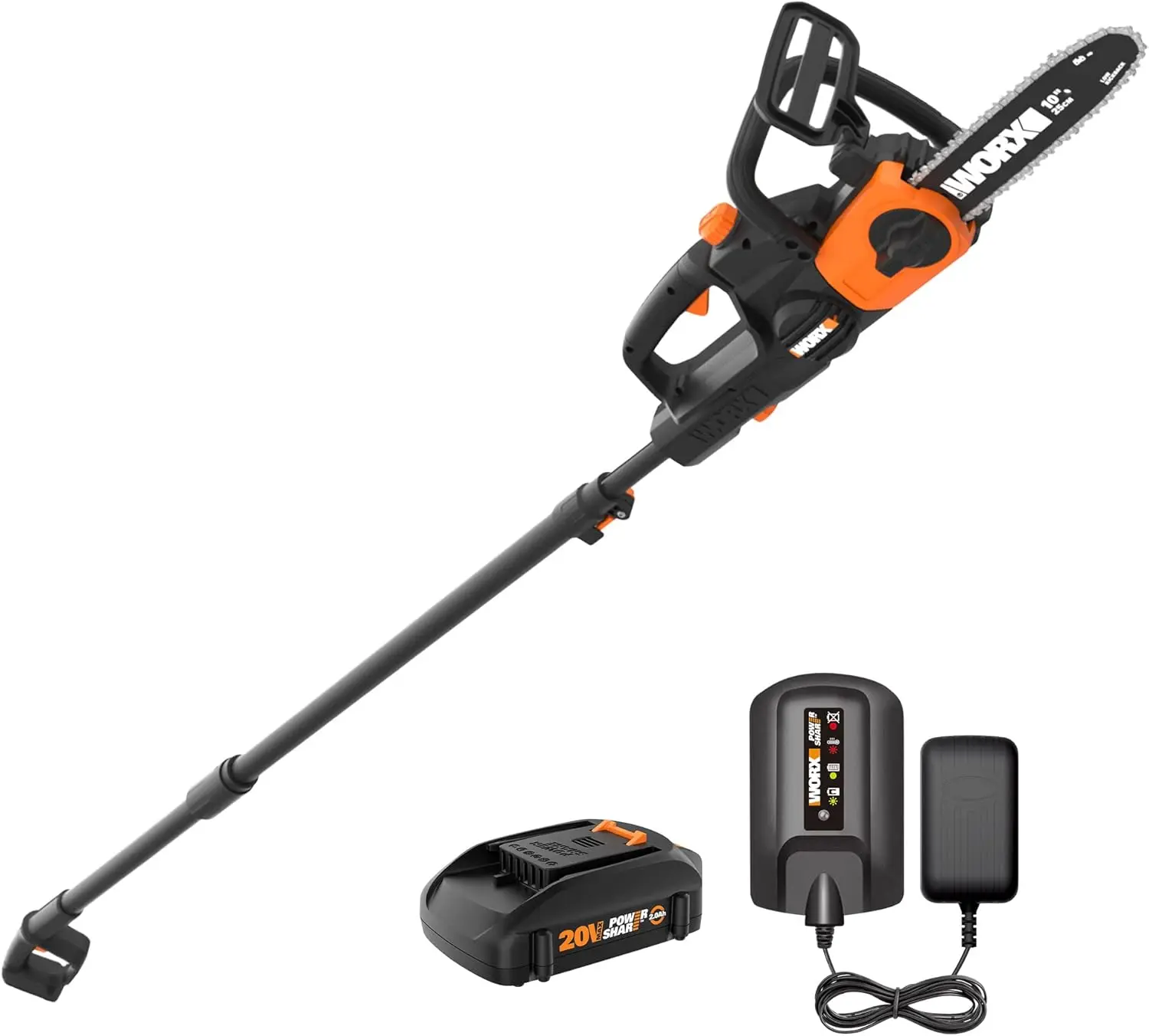 

20V Cordless Pole Chain Saw with Auto-Tension, Battery & Charger Included - 10" Cutting Tool
