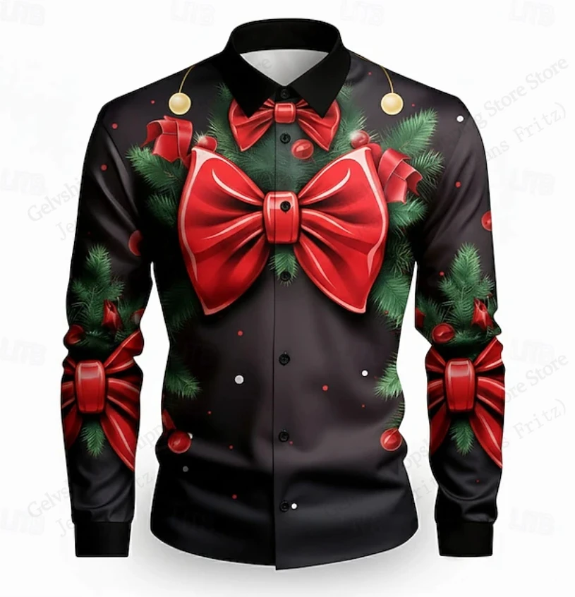 

Мужской костюм с галстуком-бабочкой и длинным рукавом, смокинг на пуговицах, рубашка с рождественской елкой, гавайская рубашка с 3d принтом, мужская и женская модная блузка 2026 Новинка