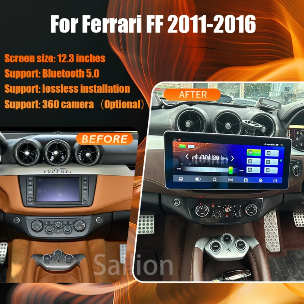 12.3“ Car Carplay Screen For Ferrari FF 2011-2016 2Din Android15 Auto Stereo Multimedia Video Player GPS Navigation FM AutoRadi