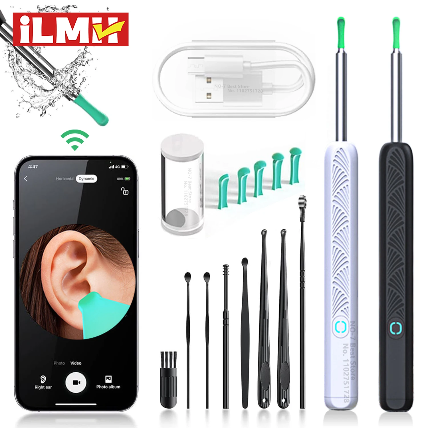 Limpiador de oídos con cámara, palillos inalámbricos para los oídos, otoscopio, carga USB C, endoscopio, herramienta de eliminación de cera, MIni cámara, envío directo
