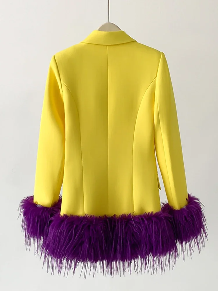 HIGH STREET Newest 2023 Stylish Designer Jacket Women\'s Single Button Feather Embellished Blazer