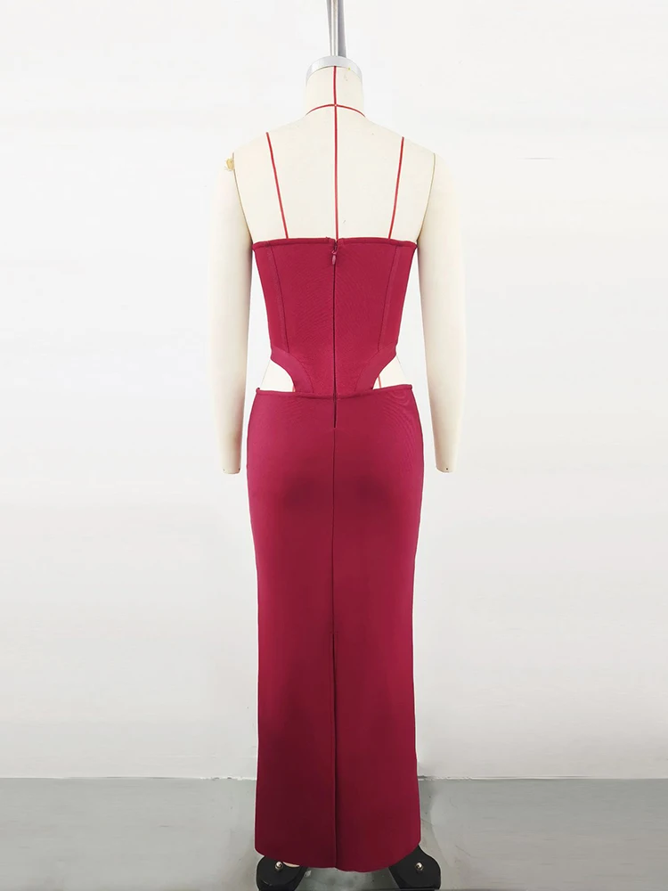 Vestido Bandage calado sin tirantes para mujer, vestido Sexy rojo vino sin mangas con espalda descubierta, vestidos ceñidos recortados, vestidos de fiesta para Club de celebridades
