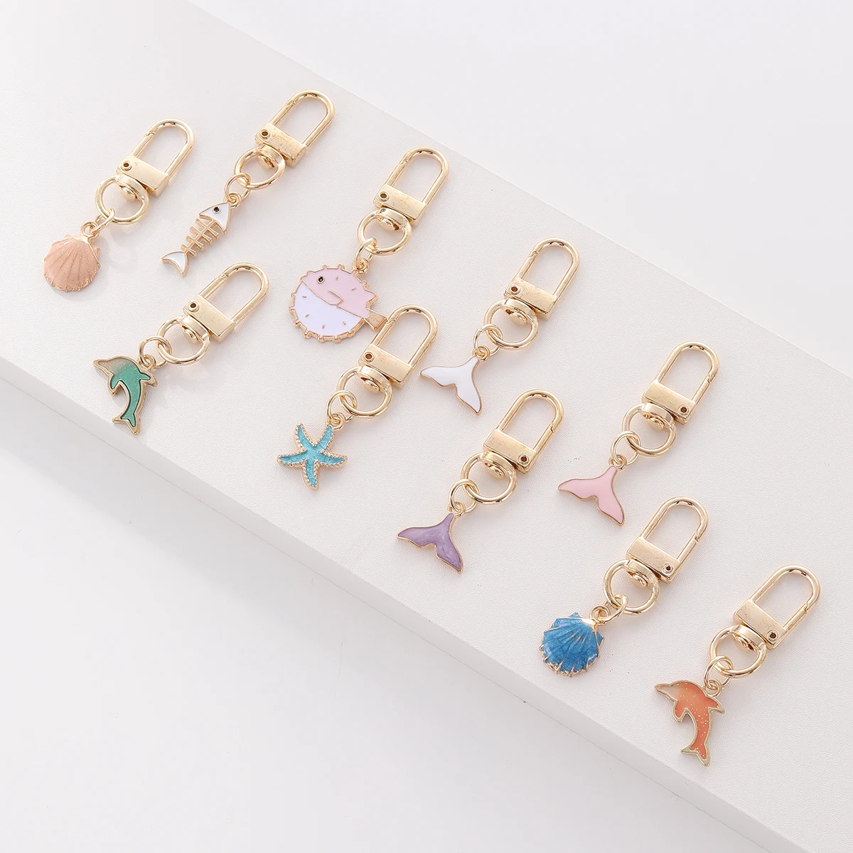 10pcs Alloy Fish tail Dolphin Shells Keychain Trendy Metal Keyring Bag Charms Backpack Hanging Pendant Valentine's Day Gifts