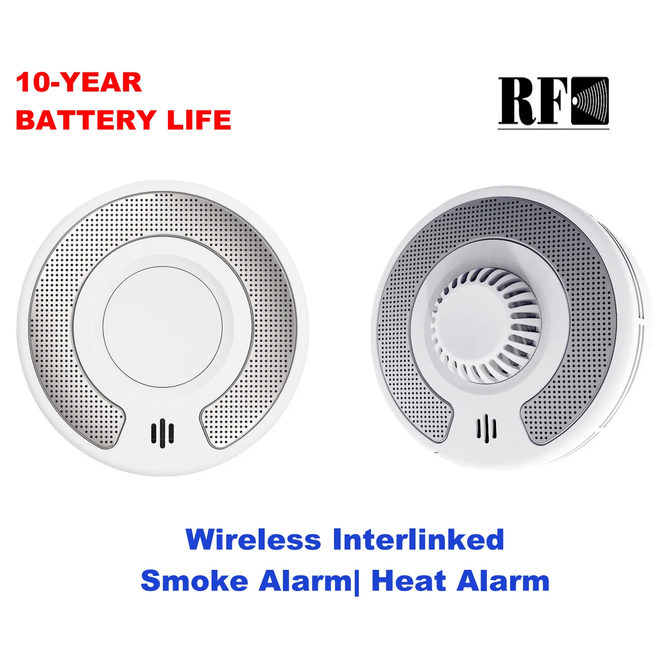 

Wireless Interlinked Smoke and Heat Alarm with 10-Year Sealed Li-Battery, Smoke and Heat Alarm for Home, CE, (1 Smoke & 1 Heat)