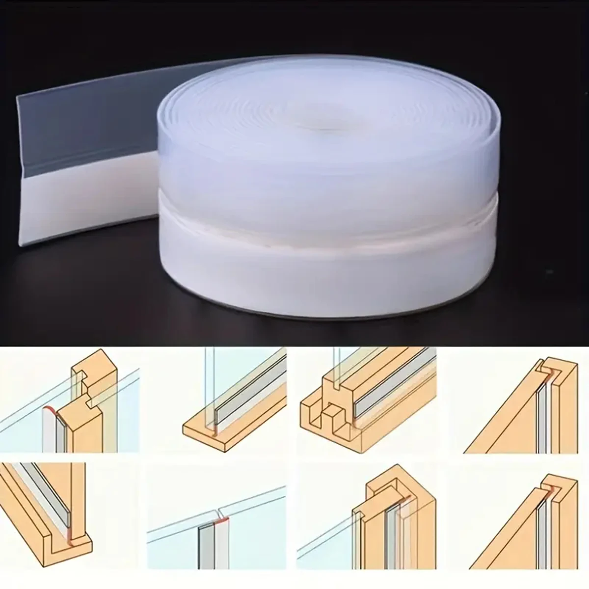 1pc Silicone Rubber Seal Strip Tape Caulk Tape Self Adhesive Door Window Sealing Strip Door Bottom Windproof Paste