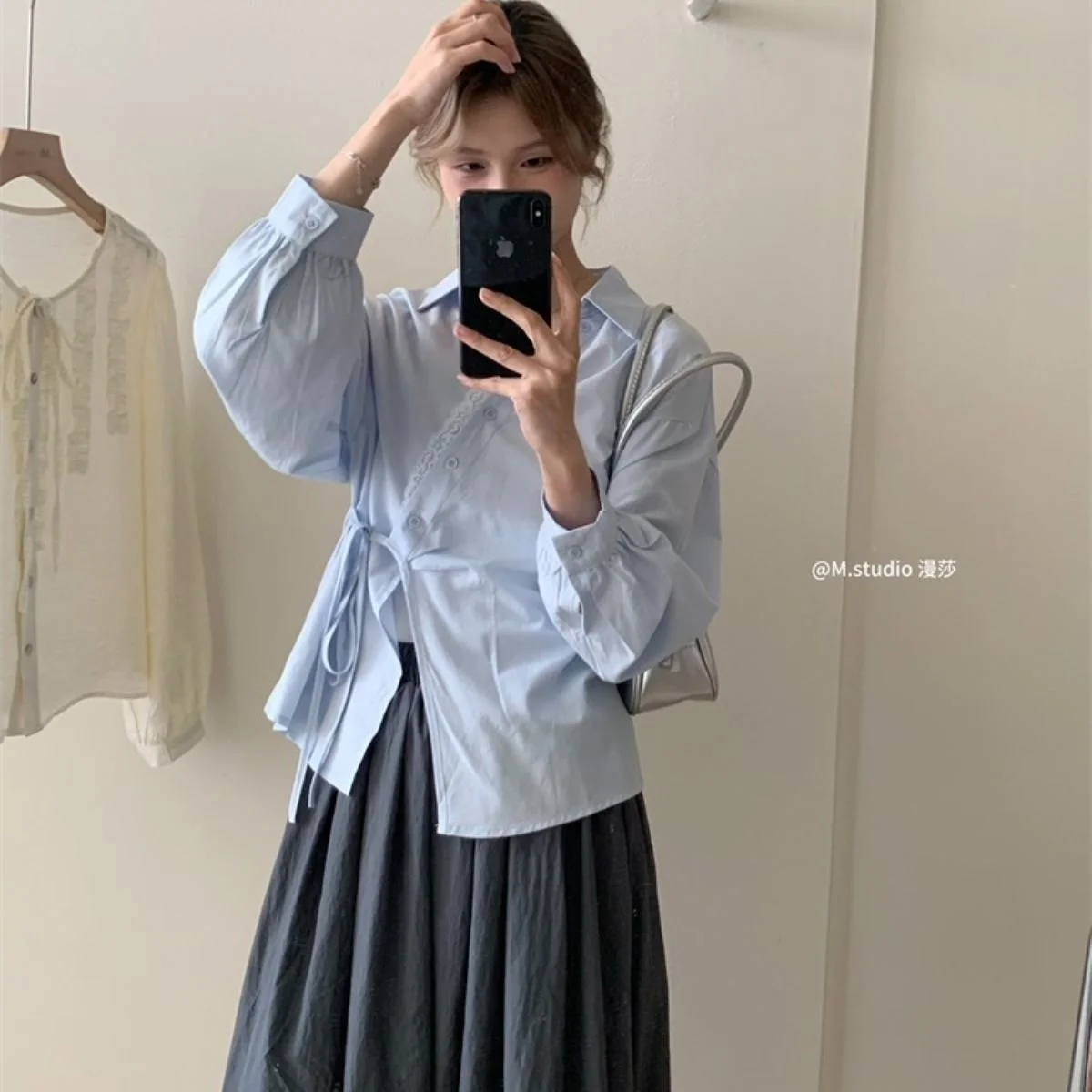 Long Sleeve Shirts Womens Chiffon Ruffled Oversized Button Down Preppy Style Youthful Sweet Sexy Street Daily Wear Trendy