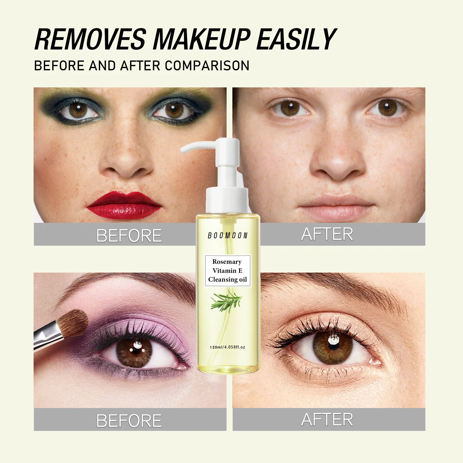 【Rosemary Makeup Cleansing Oil】120ml by BOOMOON, Gently Dissolves All Makeup & Cosmetics, Natural Plant-Based Cleansing Formula