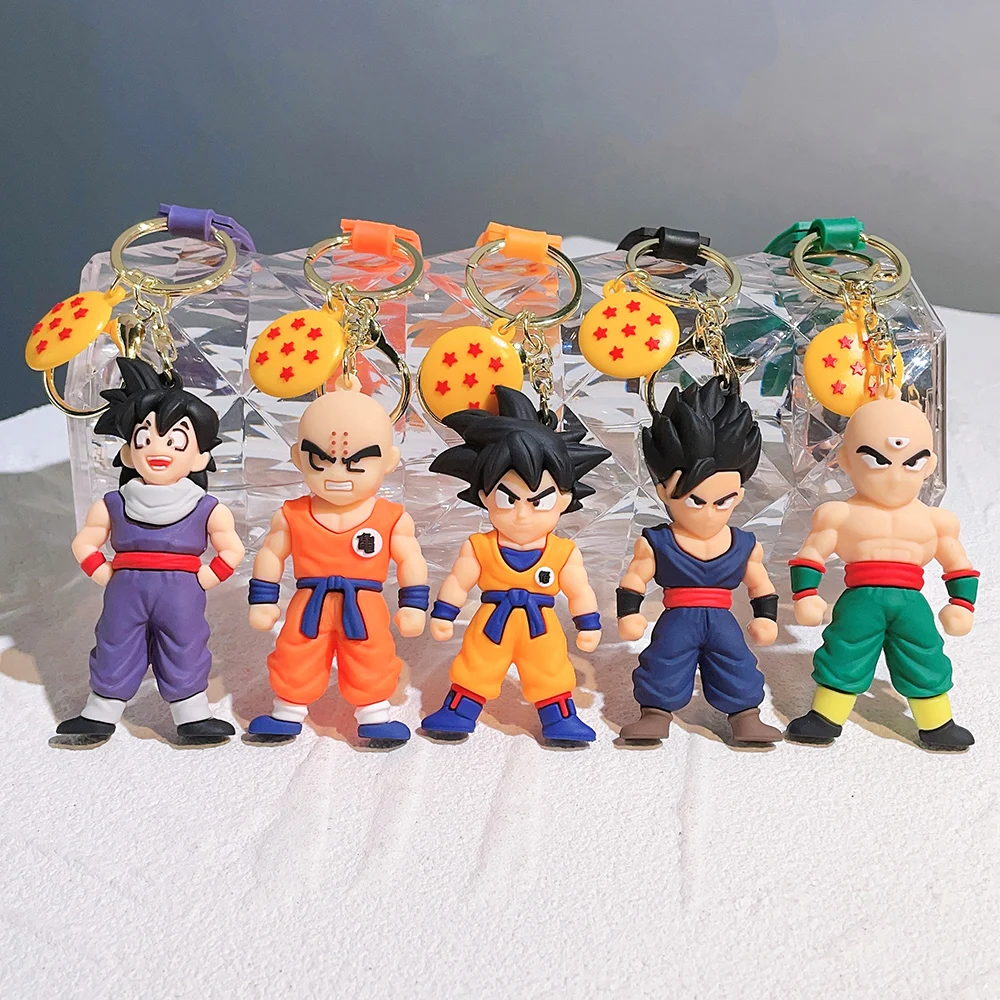 Anime Dragon Ball Keychain Fashion Jewelry Son Goku Vegeta Piccolo Action Figures 8CM PVC Key Ring for Men Women Bag Pendant