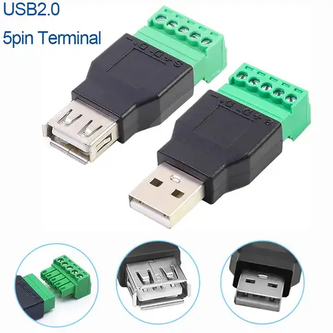 USB 2.0 Type A Male/Female to 5 Pin Screw Connector USB Jack with Shield Screw Terminal Plug Socket for Computer TV Keyboard