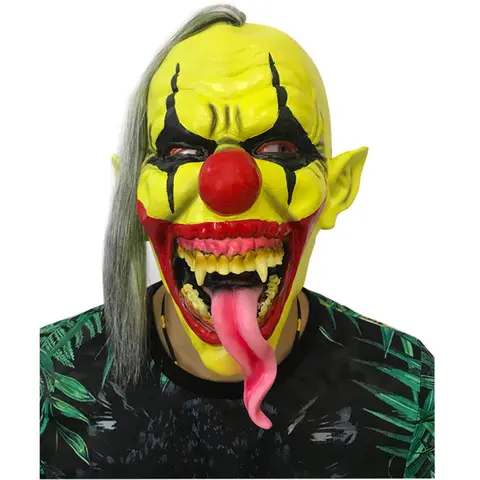 Horror Scary Clown Latex Mask, Halloween Full Face Cosplay Mask with Hair