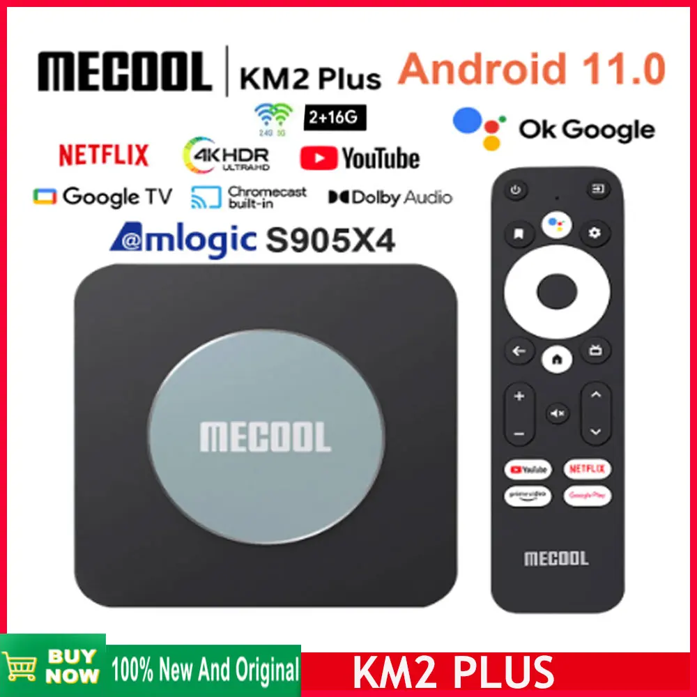 

Mecool KM2 Plus Android 11 4k TV Box Amlogic S905X4 2G+16G Google Netflix Certified USB3.0 Prime Video Multi Streamer HDR10 BT5