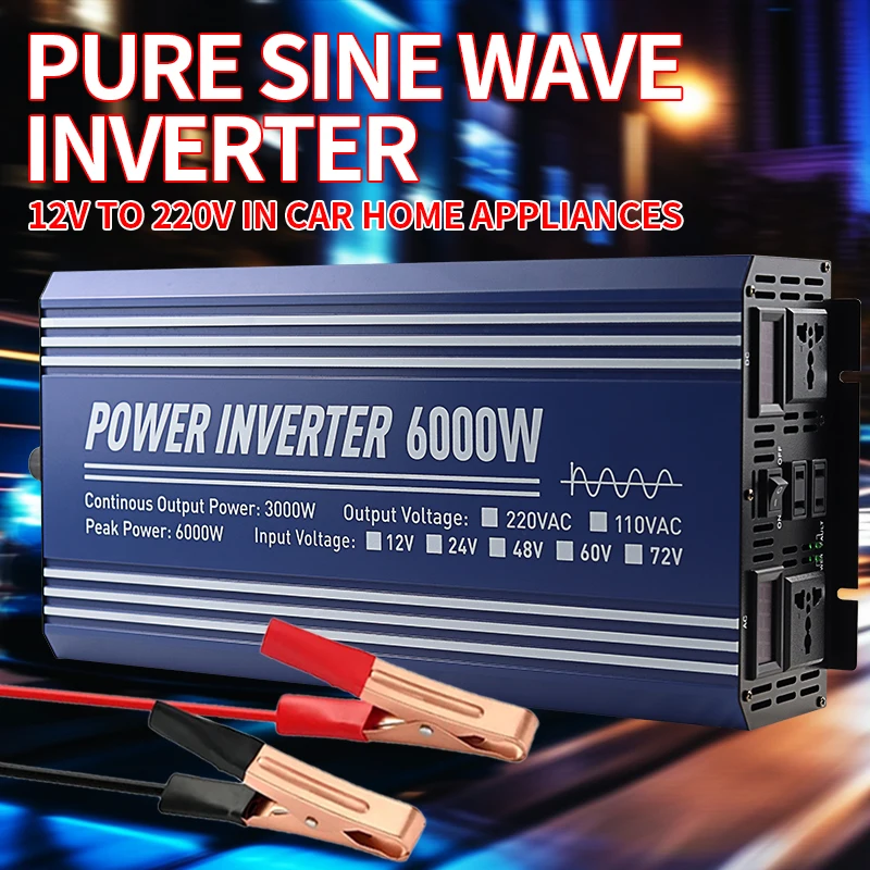 

6000W Inverter 12V 24V 48V To AC 220V 110V Pure Sine Wave Solar Power Inverter Transformer Voltage Frequency Converter