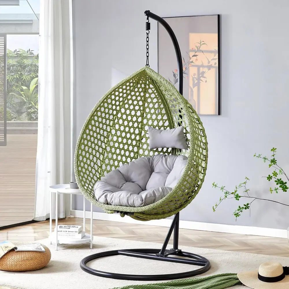 

Durable Outdoor Indoor Swing Chair with Stand, Cushions, Ideal for Reading, Patio, Balcony, Backyard, Holds 350lbs, Green