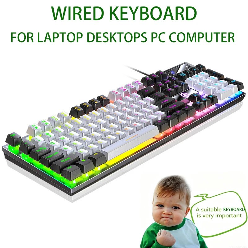 Clavier de jeu filaire, rétroéclairage RGB coloré, sensation mécanique, étanche, pour PC, ordinateur portable, ordinateur de bureau, joueur