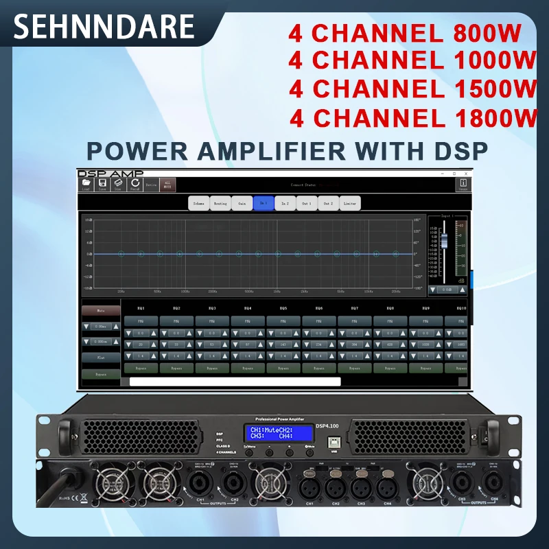 

Shenndare Professional Digital DSP Amplifier 4 Channel 1000W Audio Amplifier DSP High Power Amp Digital Audio DJ Subwoofer