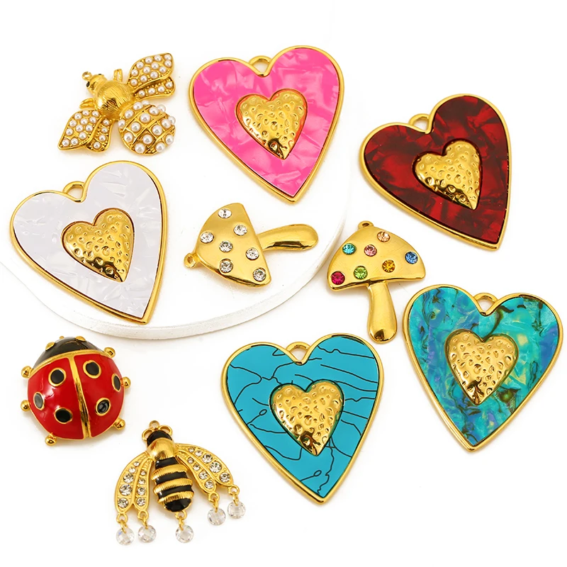 

1pcs Stainless Steel Enamel Ladybugs/Hearts/Mushrooms/Bees Charm Pendant for DIY Necklace Bracelet Jewelry Making Accessories