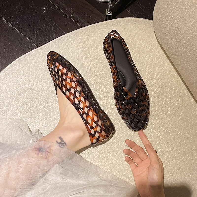 New V-mouth Crystal Jelly for Women Shoes Fashionable Versatile Comfortable  Flat Bottom Single Shoes, Casual Sandals image 2