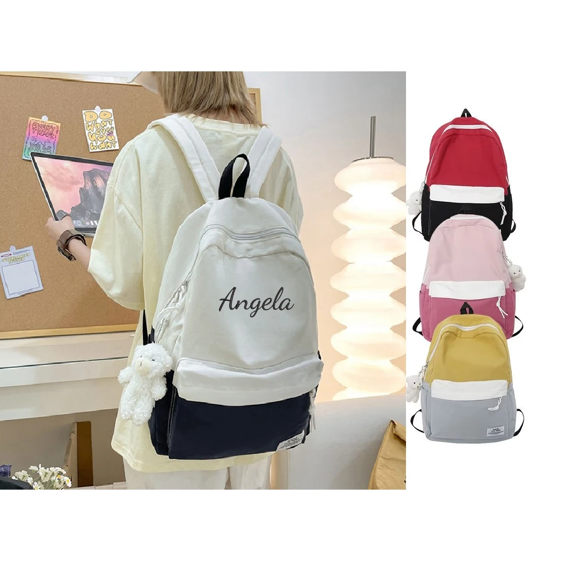 Personalized Backpack Custom Monogram Embroidery Name Canvas for School Travel Rucksack Gift for Kids Boys Girl Children Student