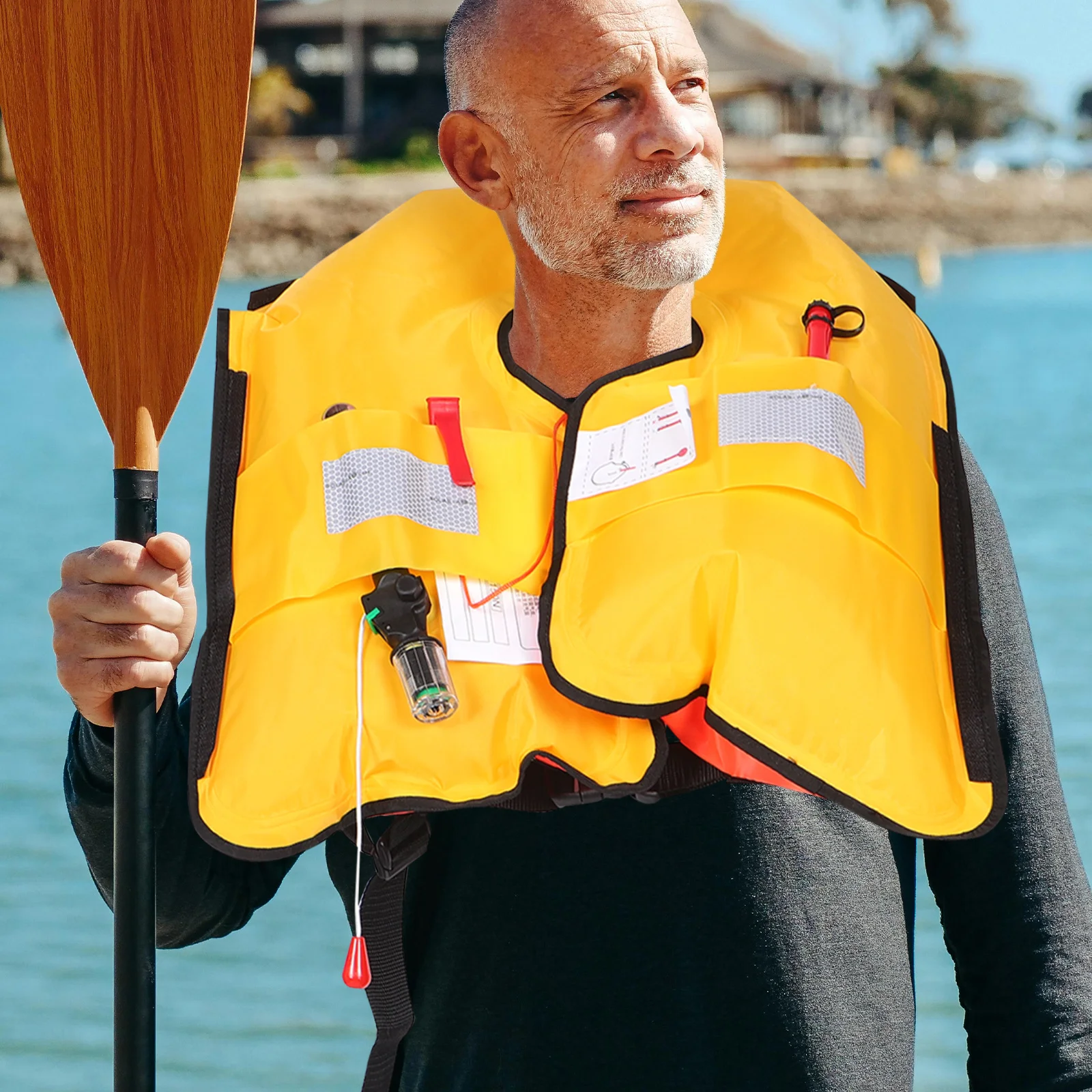 سترة نجاة أوتوماتيكية قابلة للنفخ للبالغين - سترة سباحة قابلة للتعديل مع شرائط عاكسة - نفخ سريع للتجديف بالغطس والتجديف #5