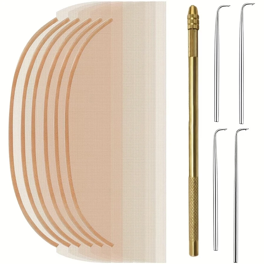 kit-de-confeccao-de-perucas-para-iniciantes-com-11-pecas-perucas-lace-front-marrom-claro-rede-de-renda-suica-suporte-de-ventilacao-em-latao-e-4-agulhas-de-ventilacao