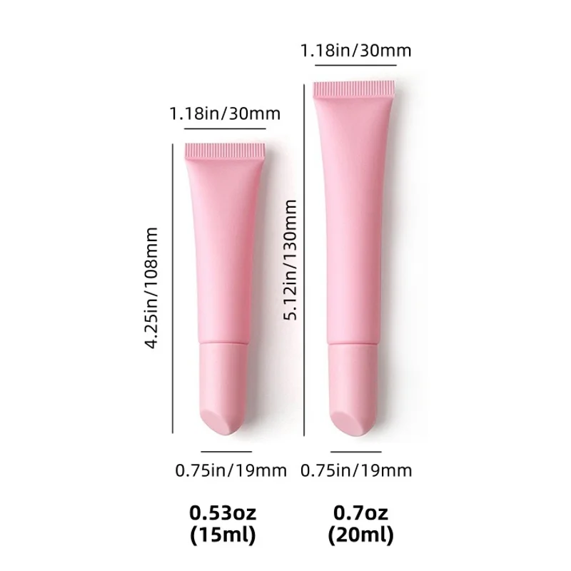 【LOGO angepasst】 100 Stück 15/20 ml leere rosa mattierte Lipgloss-Röhre mit schrägem Deckel, Kosmetiktube, Verpackung, Squeeze-Testpack-Spender