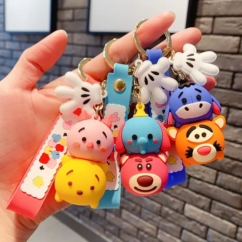 New Anime Cartoon Disney Keychain Mickey Mouse Minnie Figure Keychains  Donald Duck Piglet Key Chain Model Kids Toys Gifts