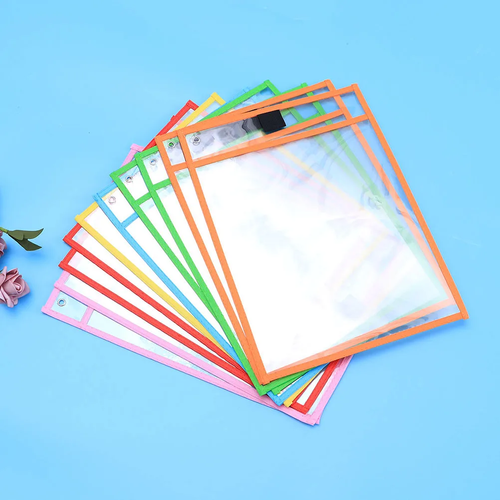 

8pcs Dry Erase Pockets Reusable Pvc File Bags Waterproof Sheet Protectors Office Supplies Marker Holder Multipurpose Document