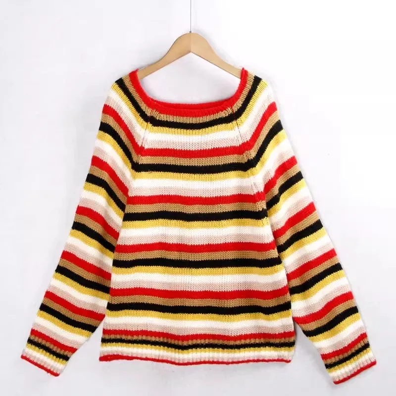 Striped Knitted Sweater Long Sve Casual Loose Fit Women's Inner Wear Autumn Winter New Sle Large Size Multi Color Simple