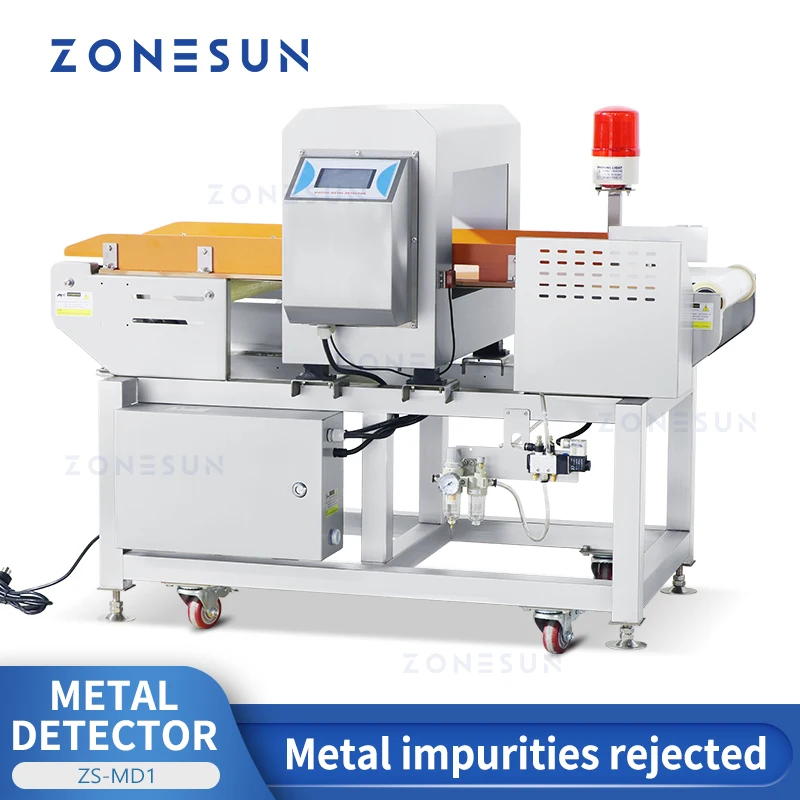 ZONESUN Metal Detector Checker Ferreous Nonferreous Steel Impurity Rejected Rejection Bin Food Production Process ZS-MD1