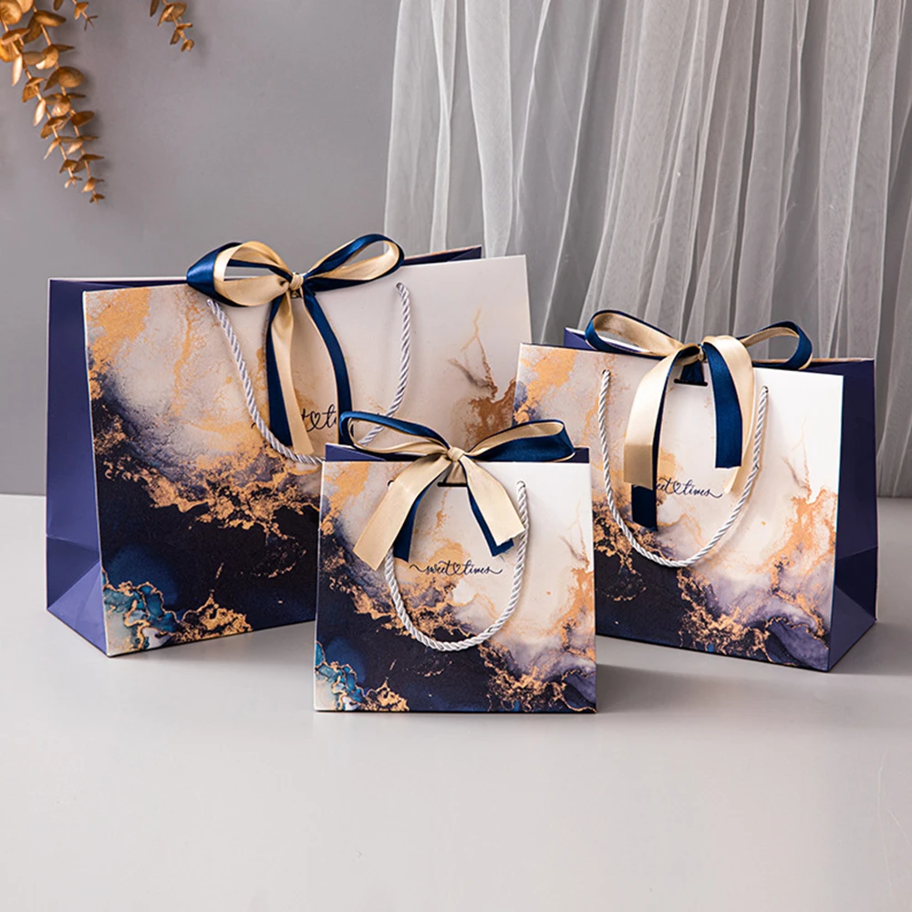 

Jewelry Paper Handle Bags with Ribbon Kraft Shopping Retail Merchandise Gift Case for Business Clothing Christmas Valentines Day