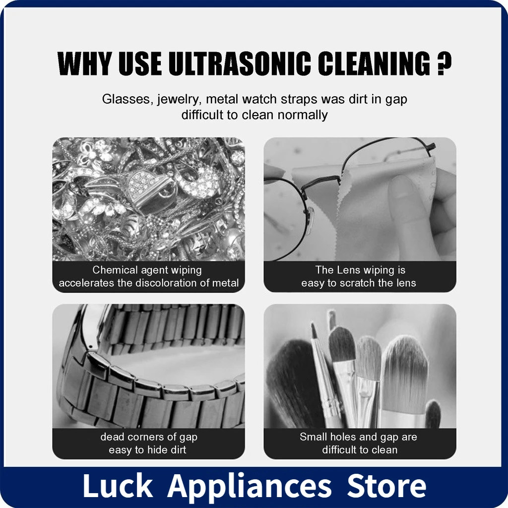 Portable Ultrasonic Cleaning Machine High Frequency Vibration Wash Cleaner Remove Stains Jewelry Watch Glasses Washing Machine