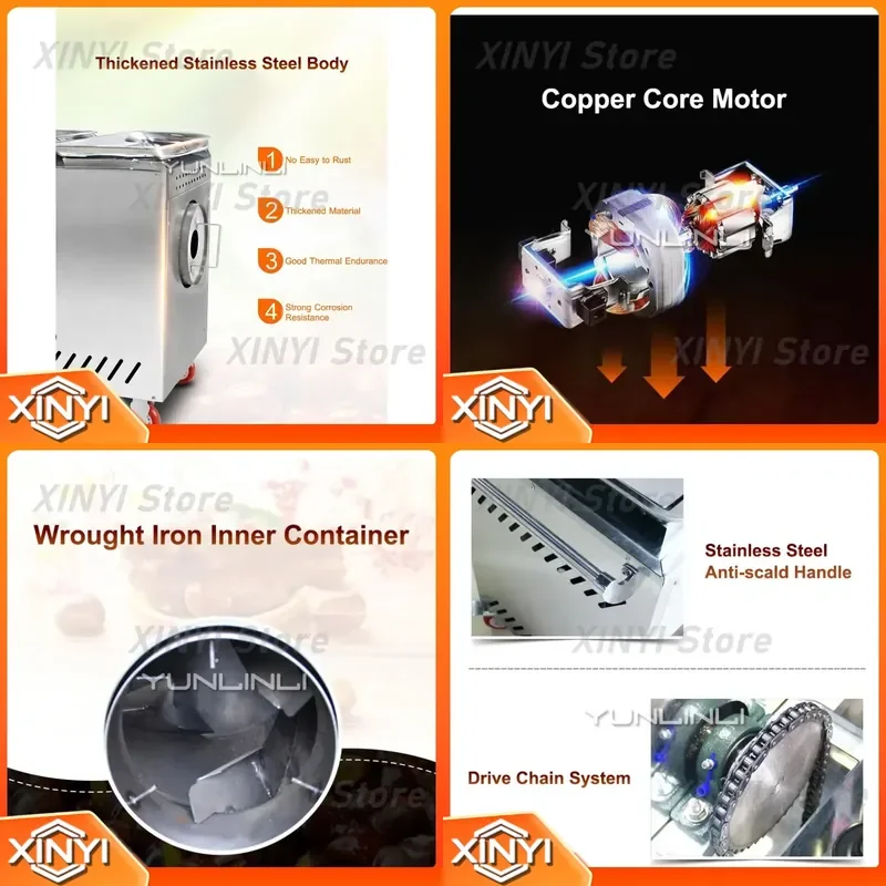Commercial Stir-Fried Chestnut Machine Electric Roasted Peanut Machine Stainless Steel Roasted Seeds and Nuts Machine for
