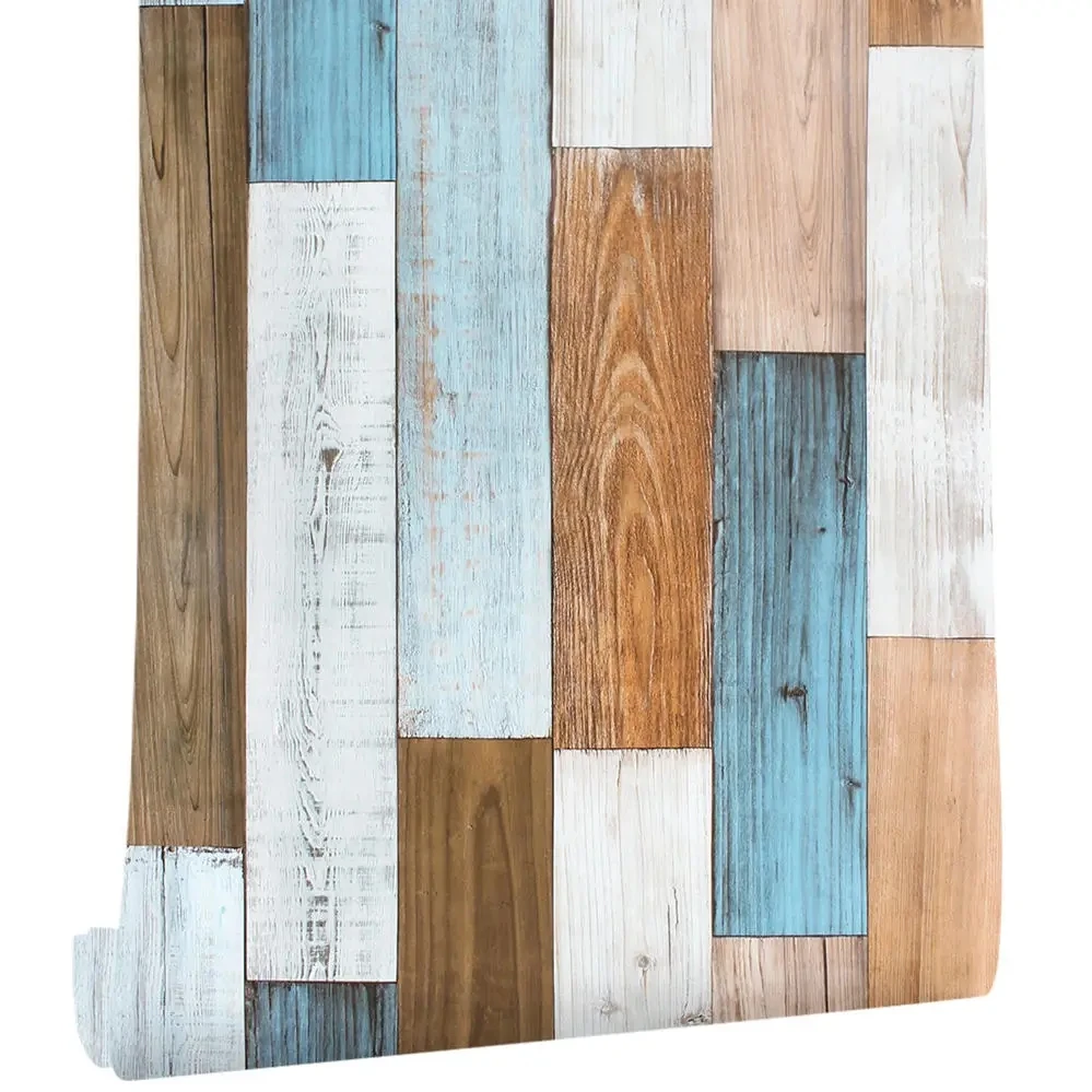 

Самоклеящиеся виниловые обои 3D с деревянными досками, виниловые обои коричневого/белого/синего цвета, настенные бумаги для душевой комнаты, домашний декор