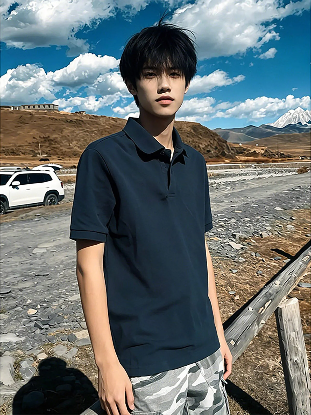 Men's Short Sleeve  Shirt Breathable Pure Color Flip Collar Summer Fashion Casual T-Shirt Youth Style Commuting Apparel