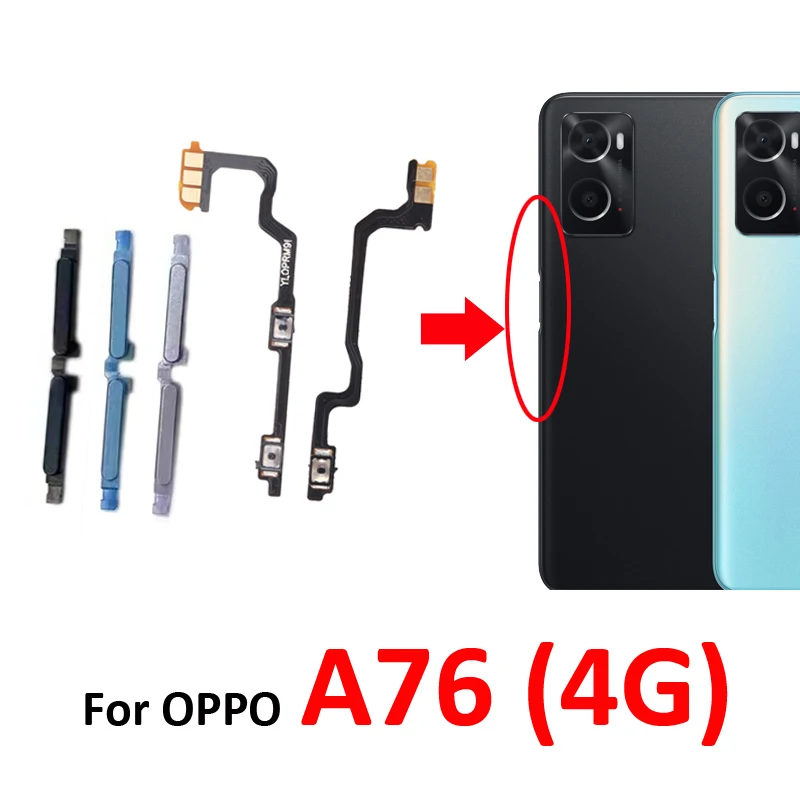 For Oppo A76 4G CPH2375 Phone New Volume Button Up Down External Key Internal On Off Flex Cable Repair Parts Black Blue Silver