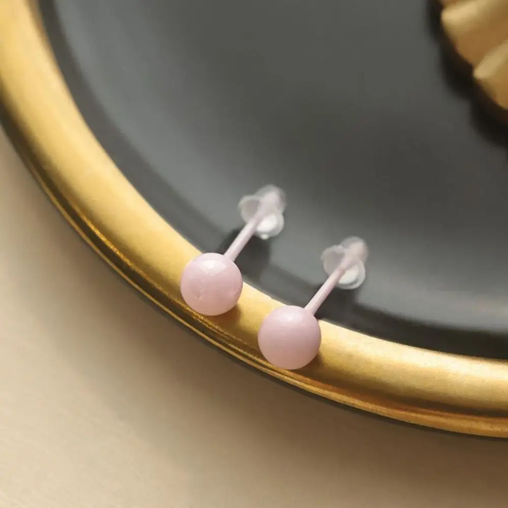 Fashion Design Cream Color Bead Earring Ceramics Geometric Beanie Stud Earring Mini Korean Style Round Bead Earrings Lady