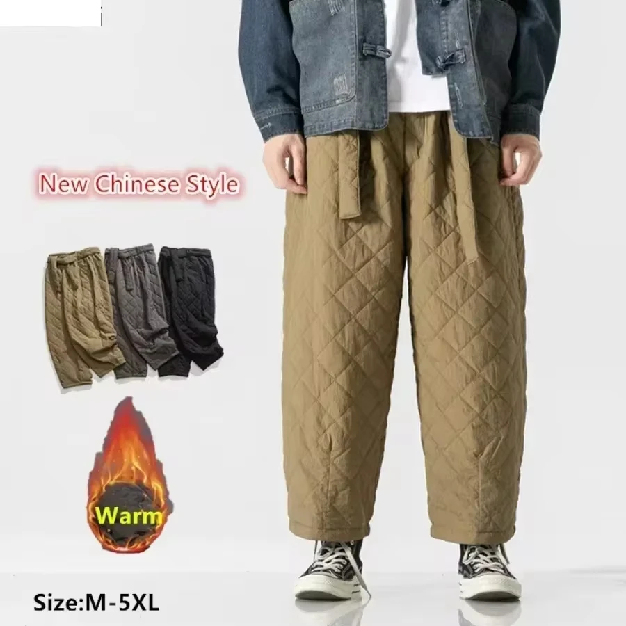 

Autumn Winter Thickened Cotton Padded Pants Men Casual Warm Trousers Male New Chinese Style Pants Solid Sweatpants Oversize