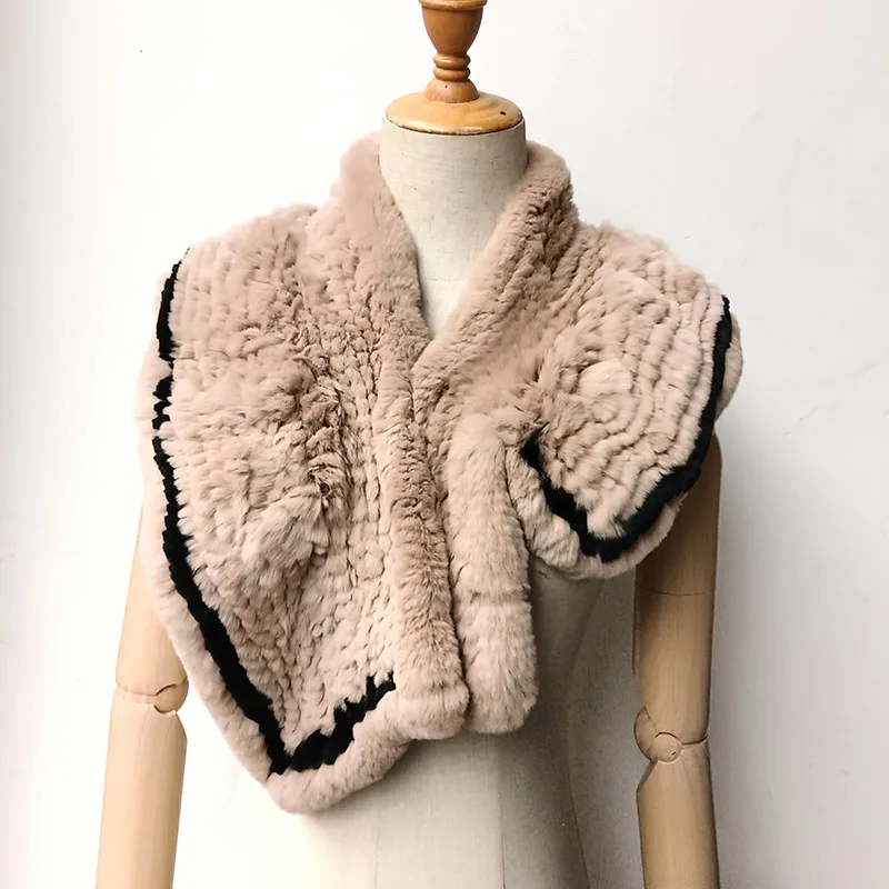 2024 New Real Rex Rabbit Fur Scarf Wave Cut Fashion Warm Women Natural Fur Shawl Snood Luxury Female Soft Hand Knitted Scarves