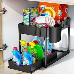 High Quality Kitchen Under Sink Organizer Storage Rack 2 Tier Shampoo Detergent Cabinet Spices Rack Bathroom Cosmetics Storage