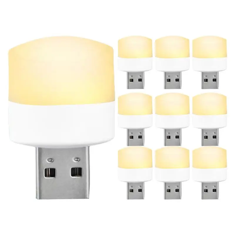 10PCS  USB Night Light Mini LED Table Lamp Plug-In Light Bulb Portable Power Bank Charging USB Book Lights Small Round Reading