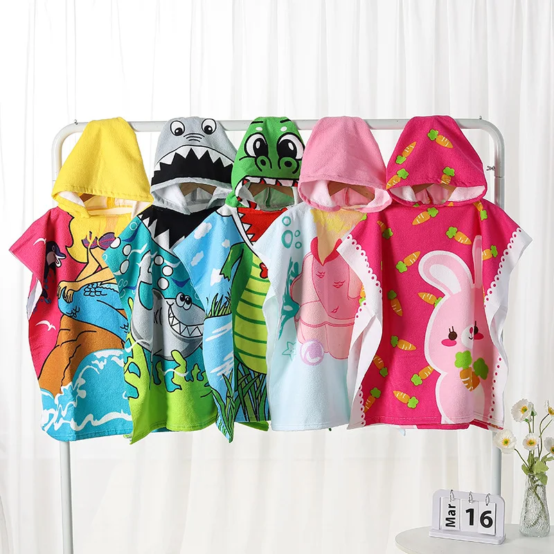 

Cartoon Beach Towels for Boys Girls Unicorn Shark Cape Children Bath Towel Kids Hooded Cloak Newborn Wrap Blankets Washing Stuff