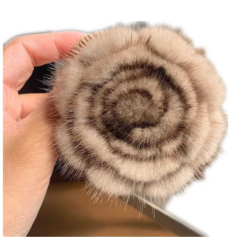 

Fluffy Real Mink Fur Rose Camellia Flower Brooch Elegant bag decoration charm Best Gift for Holiday
