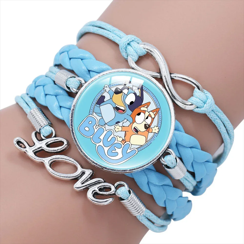 New Bluey Bracelet Anime Bluey Bingo Baby Time Gem Multilayer Leather Blue Bracelet Couple Lock Accessories Birthday Gift