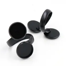 12mm 5pcs Black Plated Brass Adjustable Ring Settings Blank/Base,Fit 12mm Glass Cabochons,Buttons;Ring Bezels J1-18