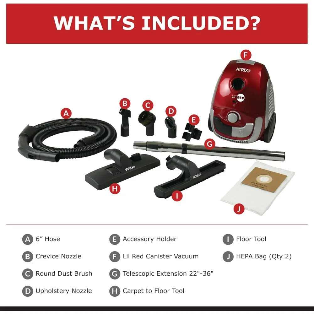 علبة ليل الحمراء المكنسة الكهربائية المحمولة خفيفة الوزن فلتر HEPA 2 كوارت محرك متغير السرعة